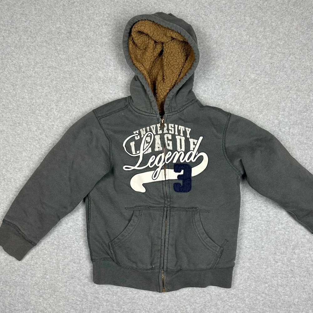 Children's Place University League Zip Up Hoodie Gray Sherpa Lined Hood Size S